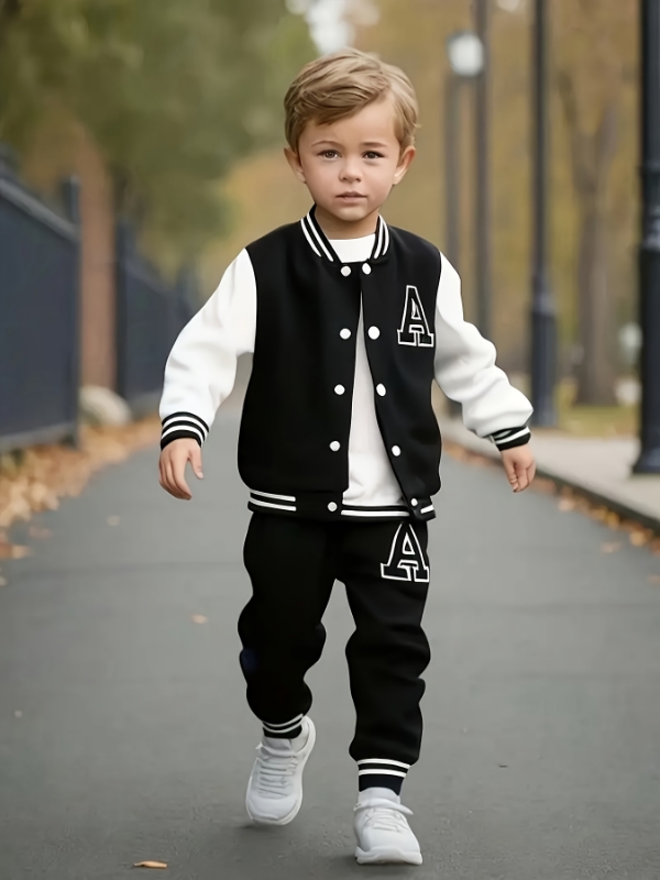 Varsity Jacket Letterman - Boys' Black and White Letter 