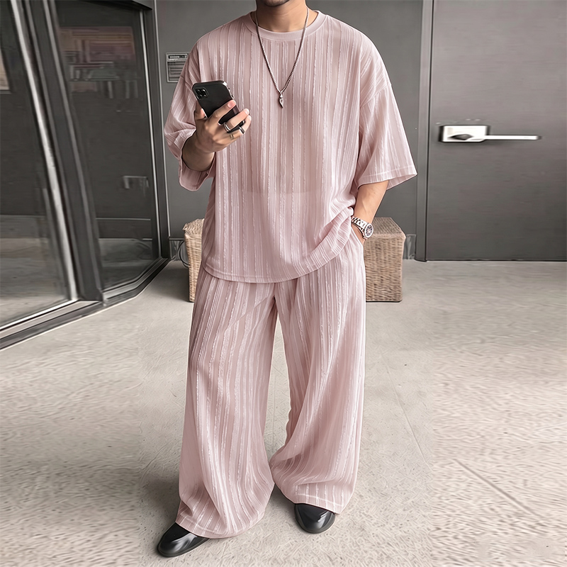 Men'S Fashion Loose Pants - INCERUN Men's Sets Striped See Through