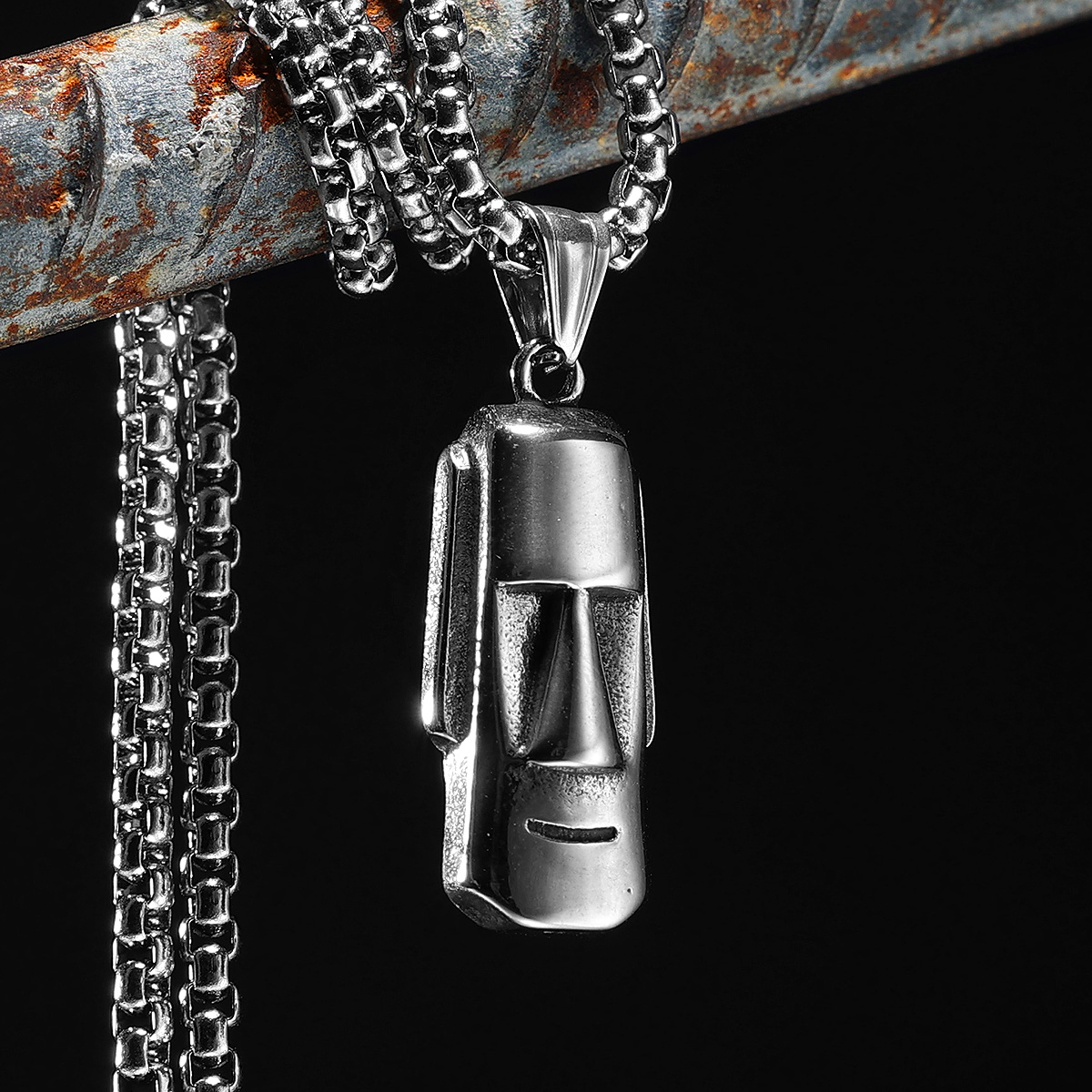 Mens Xmas Fashion - Moai Pendants Statue Necklaces 316L Stainless