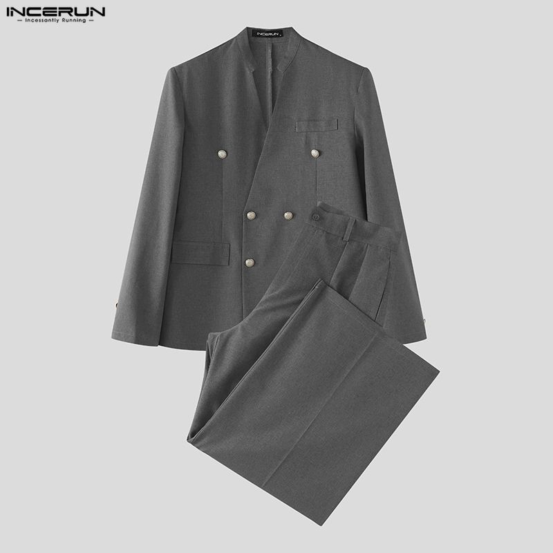 Men Fashion Elegant - INCERUN Men's Sets Solid Color V