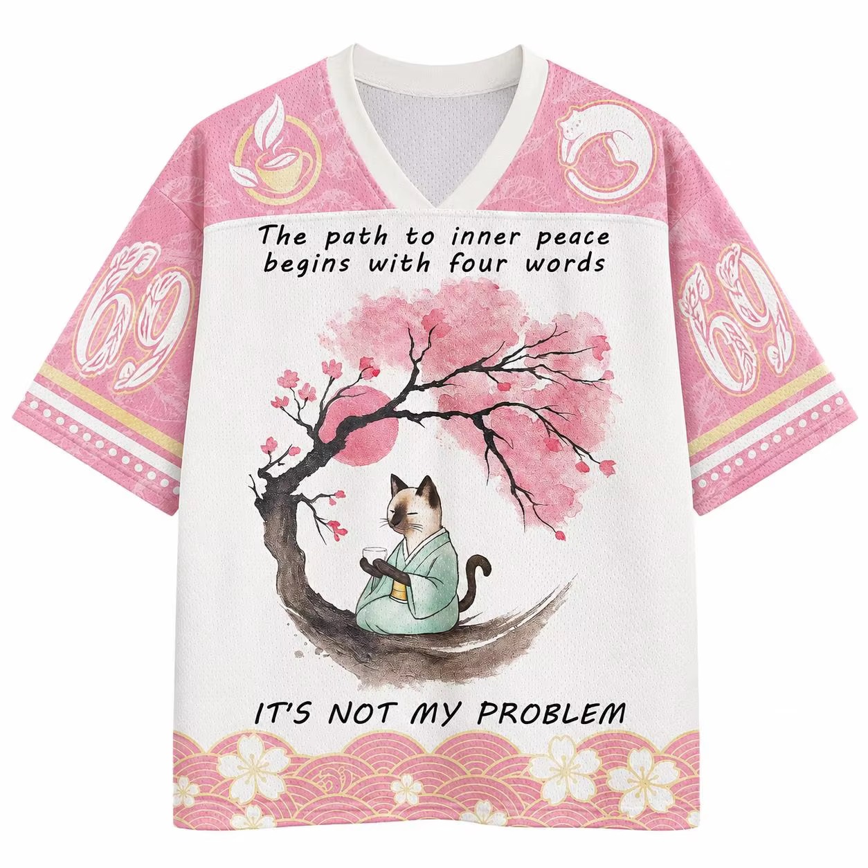 Sakura Tree Cat T Shirt 2026 S - огляд і ціна Men'S Fashion V Neck T Shirts