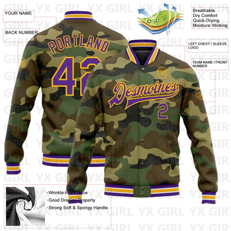 Custom Camo Purple-Gold Full-S - огляд і ціна Varsity Jacket Letterman