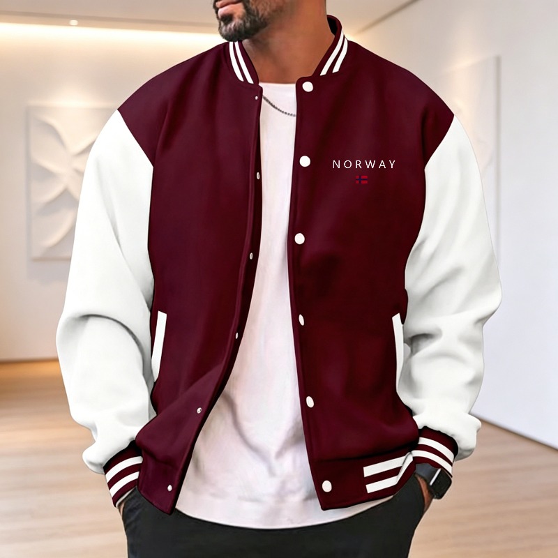 Men Wine Red White Color Block - огляд і ціна Varsity Jacket Letterman