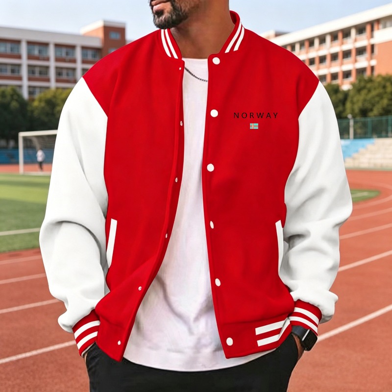 Men Wine Red White Color Block - огляд і ціна Varsity Jacket Letterman