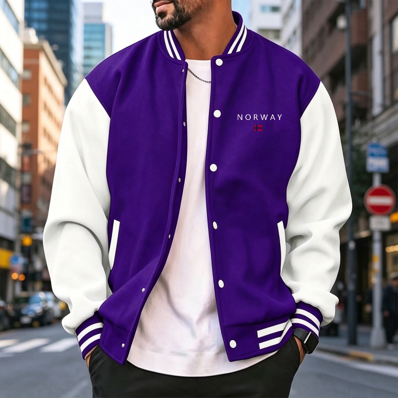 Men Wine Red White Color Block - огляд і ціна Varsity Jacket Letterman